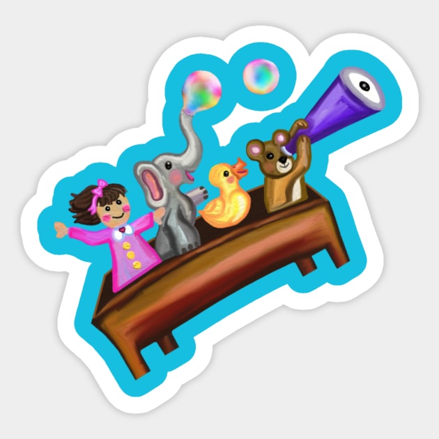 Childhood Imaginary Flying Toy Box Sticker by Art by Deborah Camp